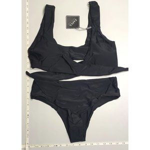 NWT ZAFUL Medium Front tie Tankini Black bikini set